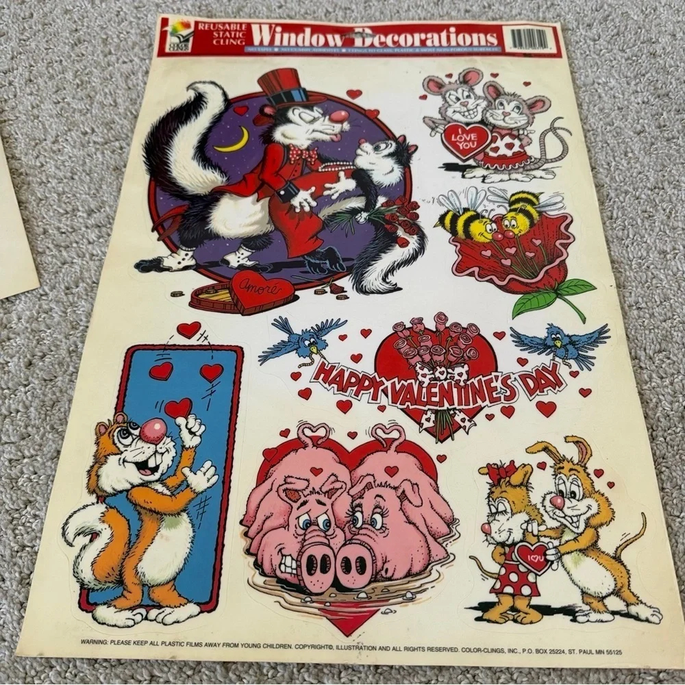 Vintage Valentine Window Decorations Color Clings Static Holiday Decor Lot 6x